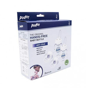 Podee Hands Free Baby Bottle - Anti-Colic Self Feeding System 4 oz (2 Pack - Blue)