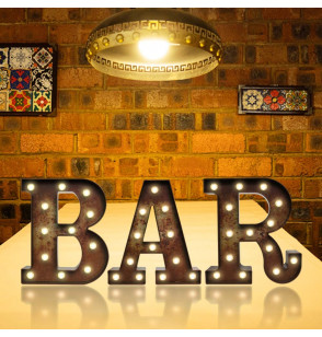 Rust LED BAR Marquee Letters with Lights, Light Up Letters Illuminated Industrial Marquee Signs Battery Operated Desk Table Word Signs Lamp for Bar