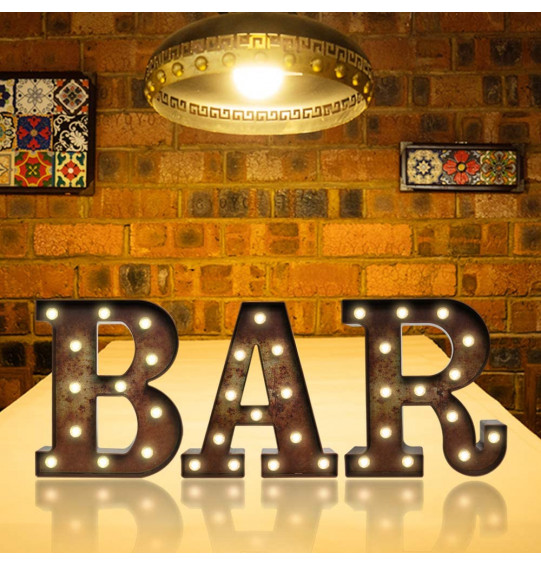 Rust LED BAR Marquee Letters with Lights, Light Up Letters Illuminated Industrial Marquee Signs Battery Operated Desk Table Word Signs Lamp for Bar