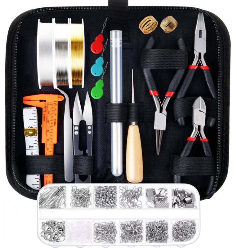 OPount, Set de elementos para realizar joyería, kit para la realización de  joyería con cuentas y herramientas de reparación con alicates y alambre de
