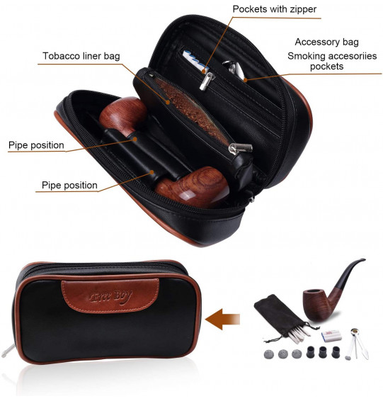 Free Boy Tobacco Smoking Pipe, Leather Pipe Pouch Handmade Wood Pipe Accessories